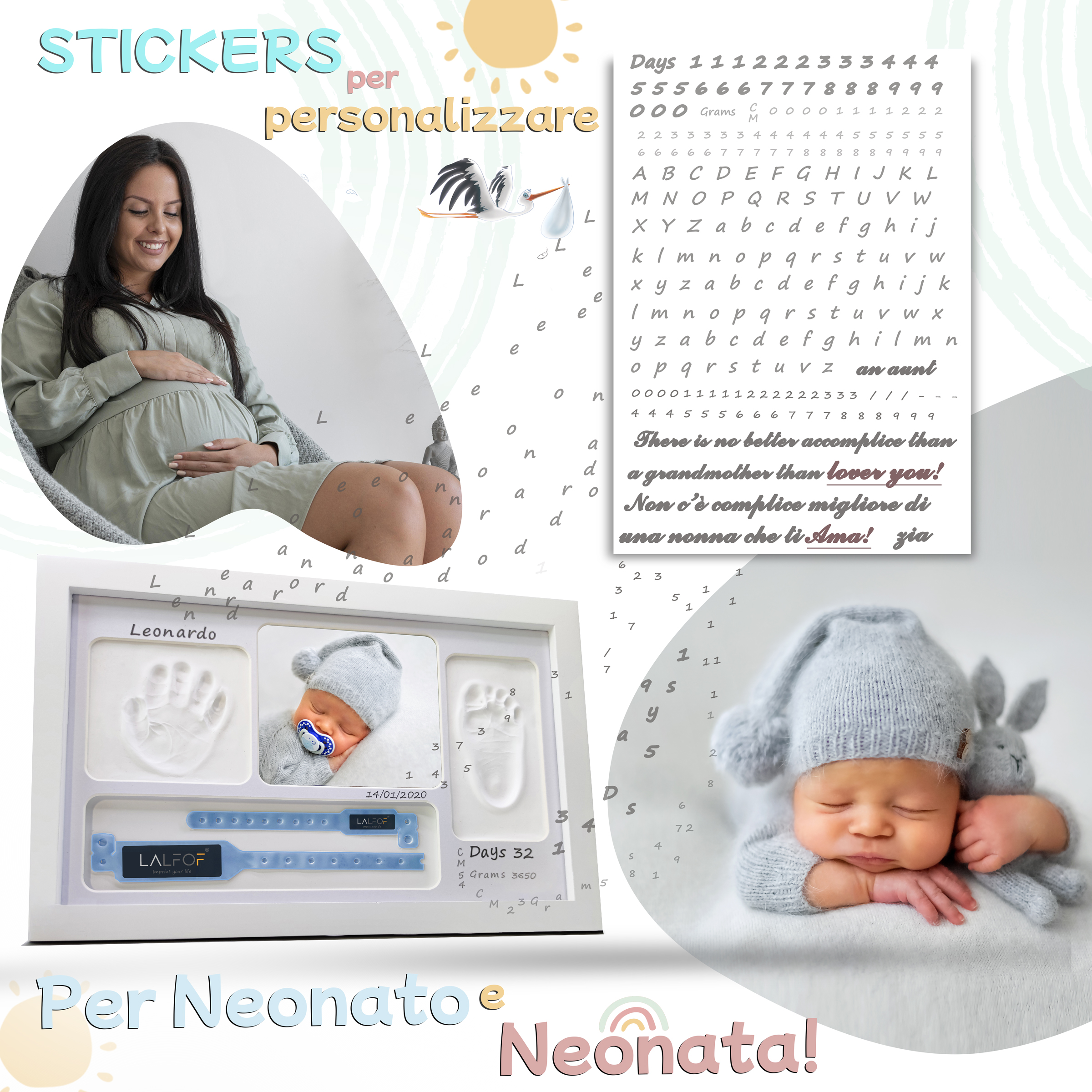 Cornice con Impronte Neonato e PORTA BRACCIALI DI NASCITA